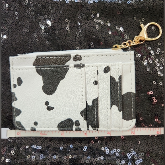 Black and White Cow Print Keychain Card Case - Picture 4 of 5